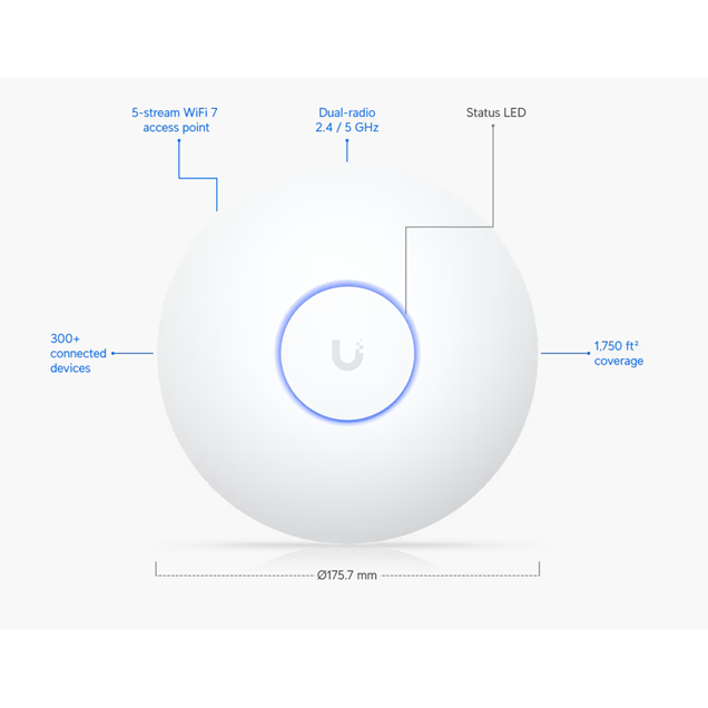 Ubiquiti Access-Point UniFi U7-LR 802.11be WiFi 7 (ohne PoE-